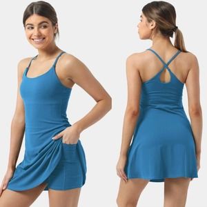 Halara Everyday Cloudful Backless Workout Dress Wannabe Gloomy Blue XS New